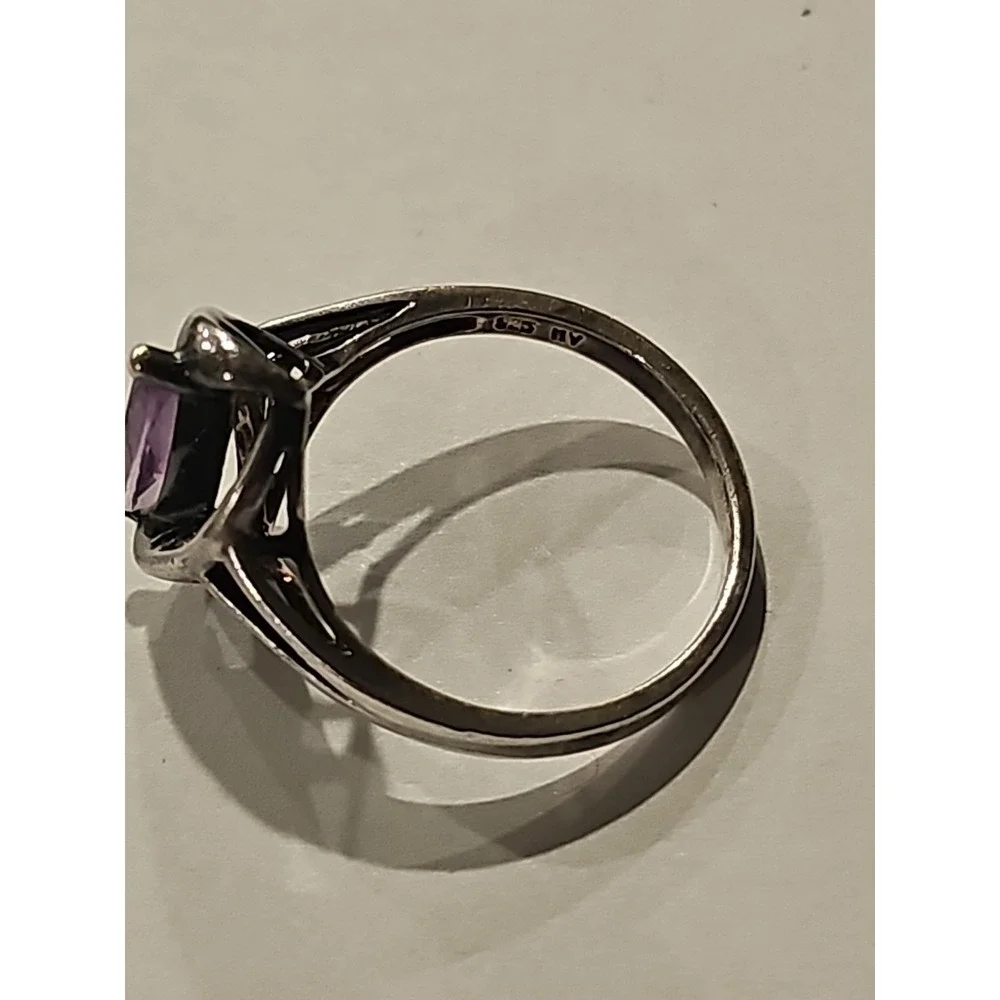 Vintage Avon 925 Sterling Silver Marquise Cut Amethyst Art Deco Ring Size 8.5 - Picture 5 of 8